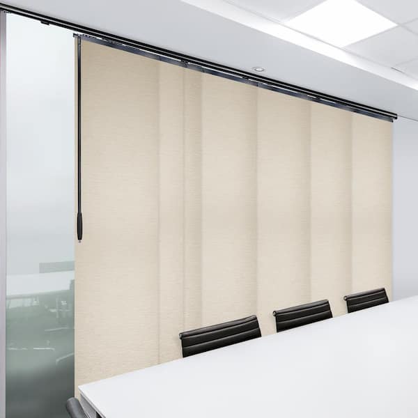 EMOH Macrame 110 in. - 153 in. W x 94 in. L Adjustable 7- Panel in Black Single Rail Panel Track with 23.5 in. Slates