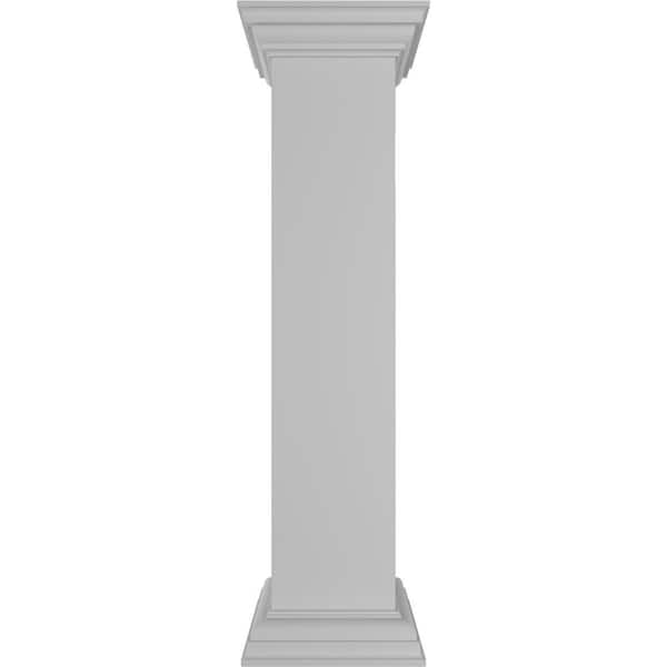 Ekena Millwork Plain 48 in. x 8 in. White Box Newel Post with Peaked Capital and Base Trim (Installation Kit Included)