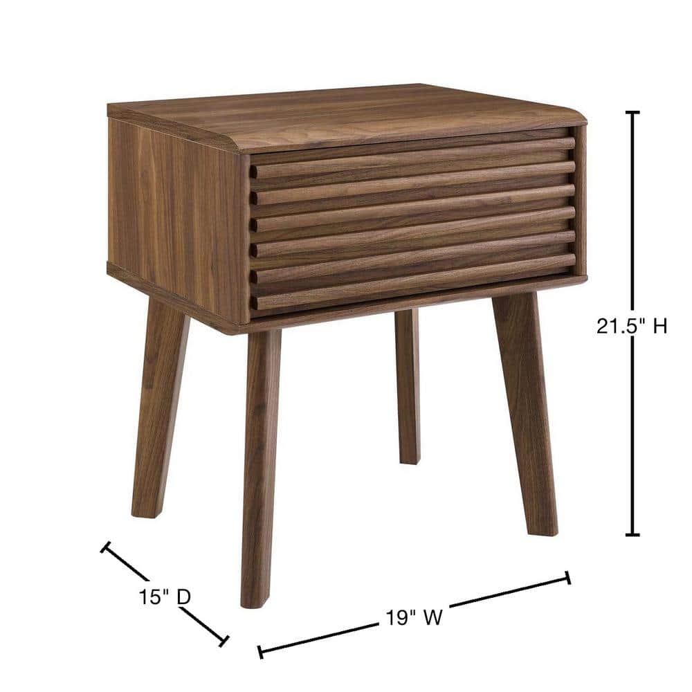Walnut Grain Laminate Mid-Century Modern End Table Nightstand