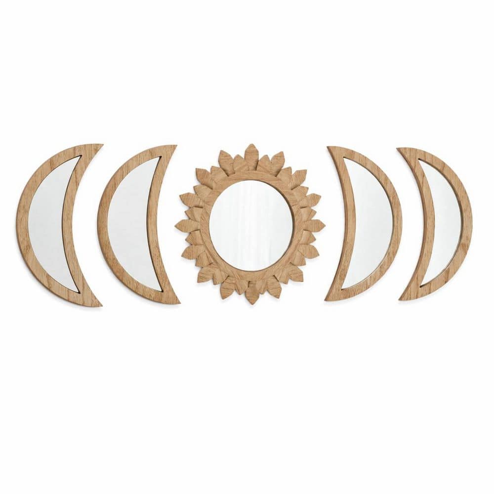 13 in. W x 13 in. H Moon Phase Decorative Wall Mirror Set 5-Piece Wood Acrylic Boho Sunburst Wall Art Decor price history on PriceWatchPro