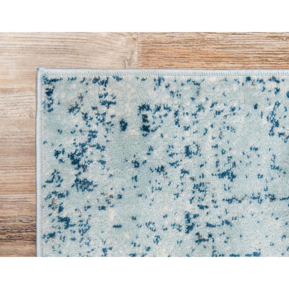 Reversible Easy-Care Light Blue Synthetic Rectangular Rug