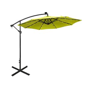 10 ft. Cantilever Hanging Patio Umbrella with Solar LED in Lime Green