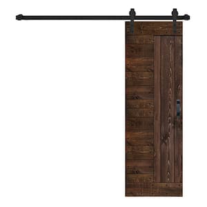 L Series 28 in. x 84 in. Kona Coffee Finished Solid Wood Sliding Barn Door with Hardware Kit - Assembly Needed
