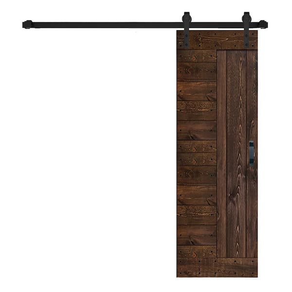 ISLIFE L Series 30 in. x 84 in. Kona Coffee Finished Solid Wood Sliding Barn Door with Hardware Kit - Assembly Needed