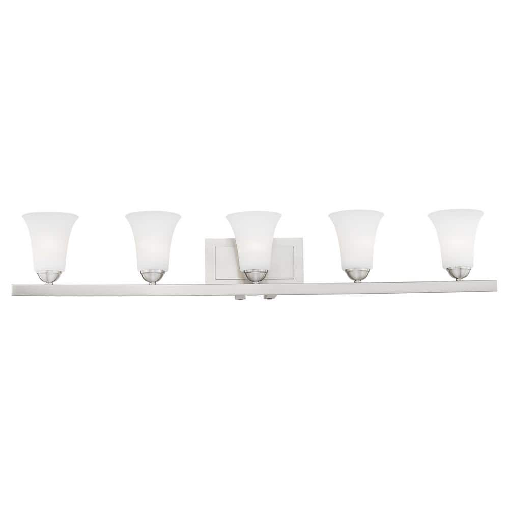 Ridgedale Brushed Nickel 5-Light Vanity with Satin Opal White Glass