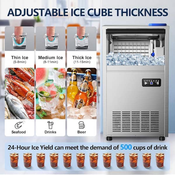16.34 in. 150 lbs./Day Commercial Freestanding/Built-In Full Size Cubes Ice Maker in Stainless Steel with 2-Water Inlet