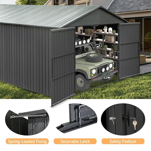 12 ft. W x 25 ft. D Outdoor Metal Garage Shed, Lockable Double