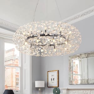 32.7 in. 20-Light Chrome Modern Firework Crystal Chandelier, Wagon Wheel Chandelier Dimmable