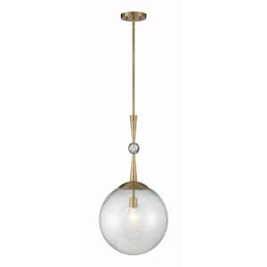 Populuxe 60-Watt 1-Light Oxidized Aged Brass Globe Pendant Light with Clear Volcanic Glass Shade No Bulbs Included