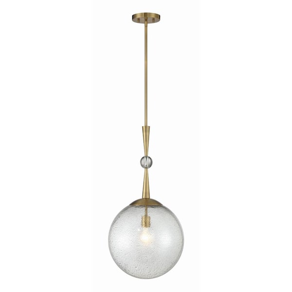 Minka Lavery Populuxe 60-Watt 1-Light Oxidized Aged Brass Globe Pendant Light with Clear Volcanic Glass Shade No Bulbs Included