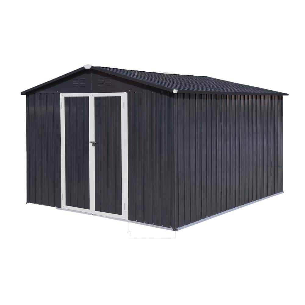 Outdoor 10 ft. W x 12 ft. D Storage Garden Metal Shed Apex Peak Grey Roof w