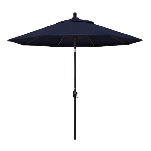 9 ft. Bronze Aluminum Market Patio Umbrella Push Tilt - in Navy Blue Pacifica