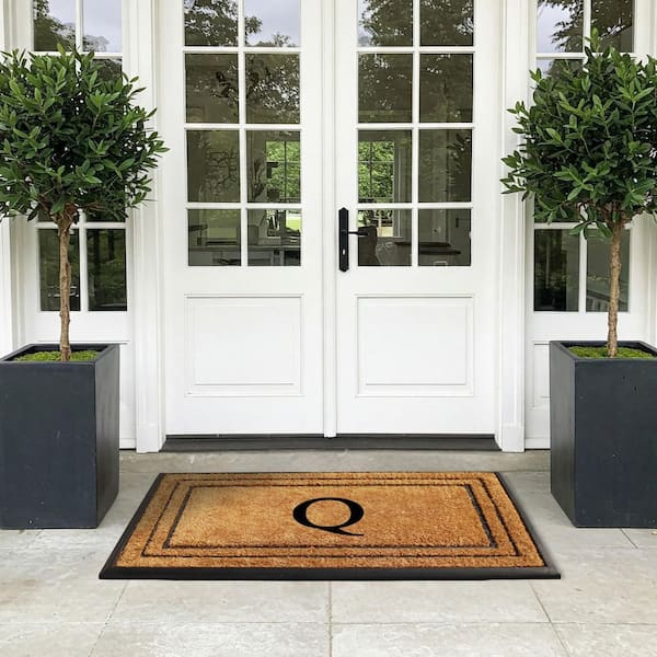 A1HC Natural Coir & Rubber Doormat, 30 in. x 60 in., Thick & Non Slip Monogrammed Q Door Mats