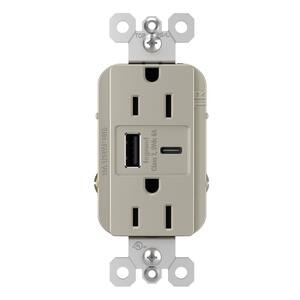 radiant 15 Amp 125-Volt Decorator Duplex Outlet with 6.0 Amp Type A/C USB, Nickel