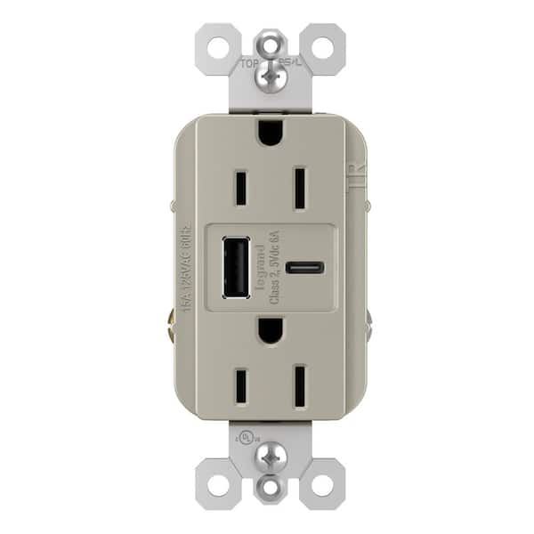 Legrand radiant 15 Amp 125-Volt Decorator Duplex Outlet with 6.0 Amp Type A/C USB, Nickel