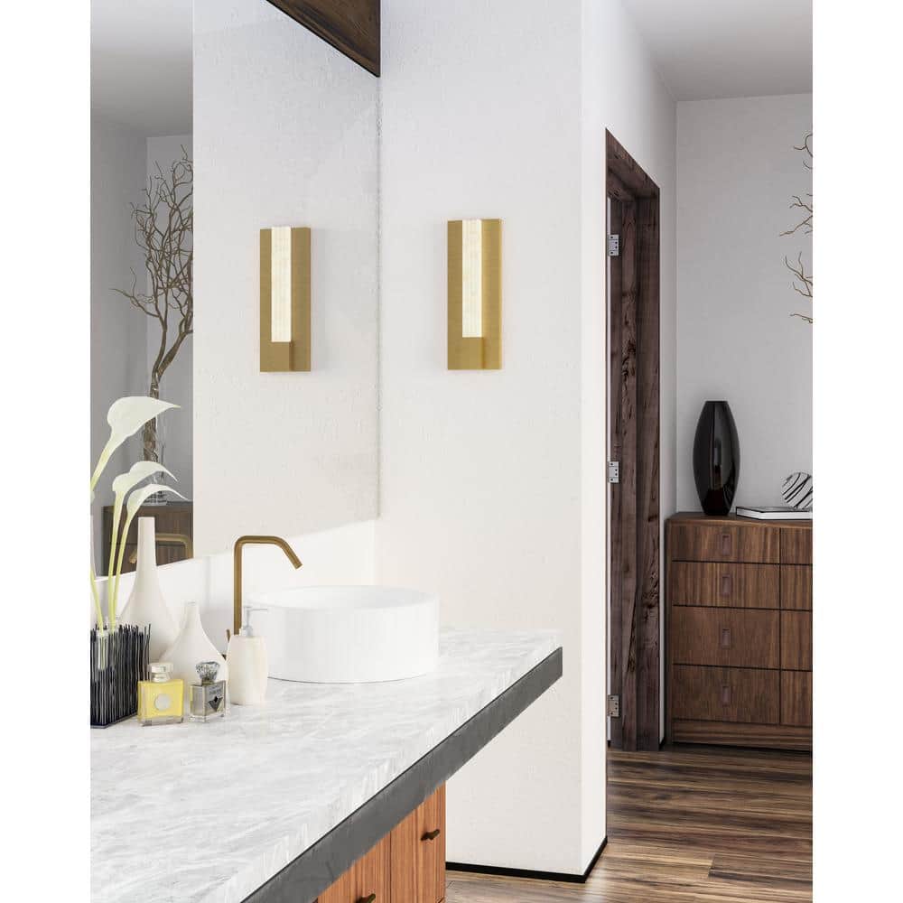 Kismet Column-Like Alabaster & Vintage Brass LED Bath Sconce