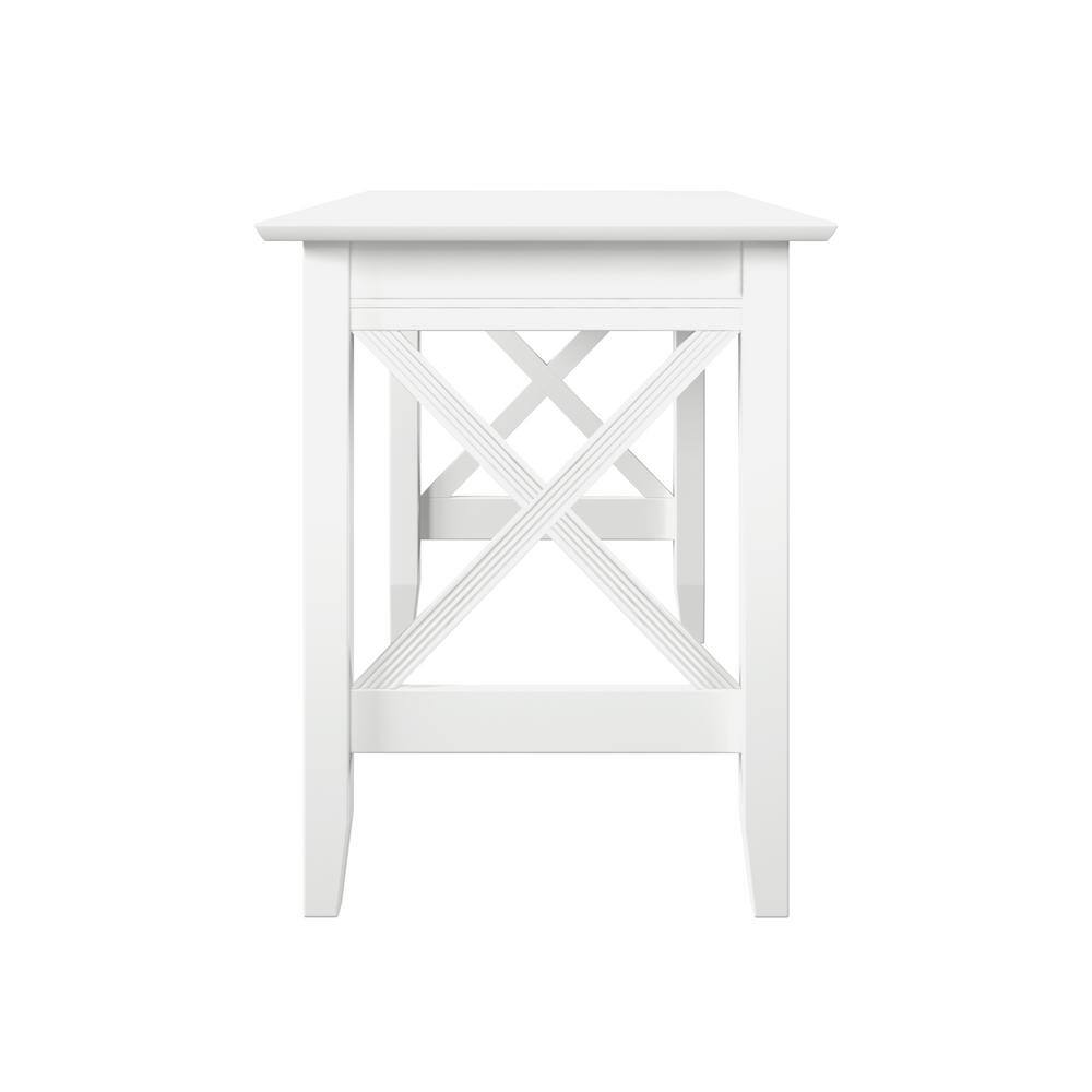 Sleek White Solid Wood Writing Desk with Built-In USB Charger