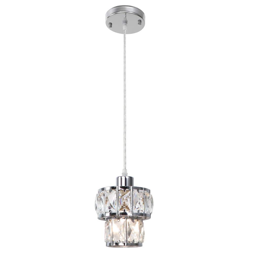 1-Light Mini Drum Chrome Crystal Pendant Light for Kitchen Island Living Ro