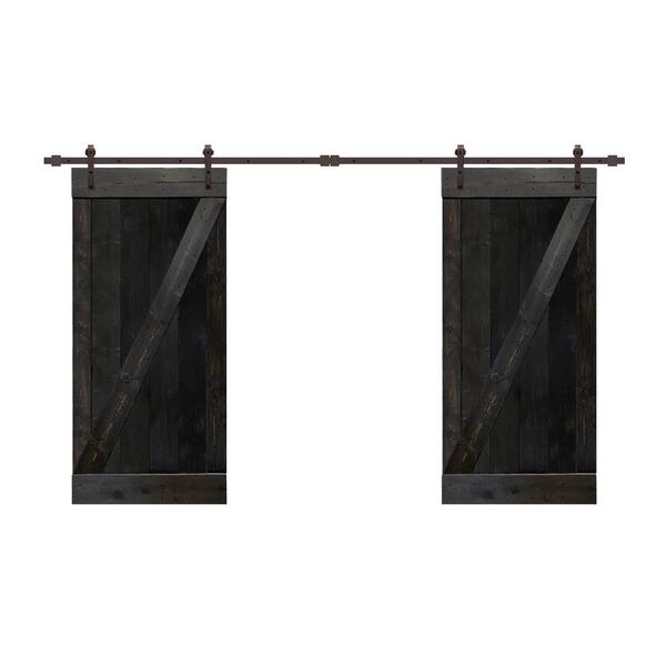 Calhome Z Bar 48 In X 84 In Pre Assembled Charcoal Black Stained Wood Interior Double Sliding Barn Door With Hardware Kit Swd11 Ab 79 2 Dr Asm B24dt 2 Cnnt Ab The Home Depot