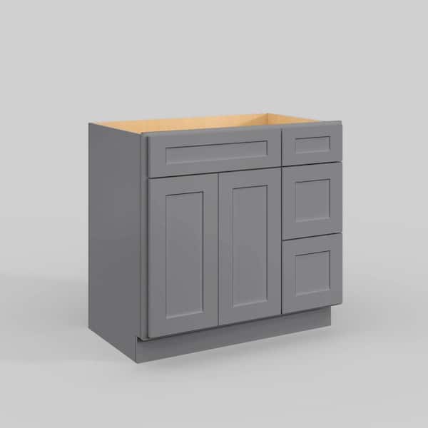 Hausvita 36 in. W x 21 in. D x 34.5 in. H in Shaker Grey Plywood Ready to Assemble Floor Vanity Sink Base Kitchen Cabinet