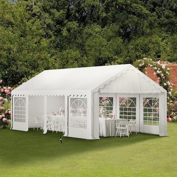 PHI VILLA 12 ft. x 26 ft. Large Outdoor Canopy Wedding Party Tent in White with Removable Side Walls