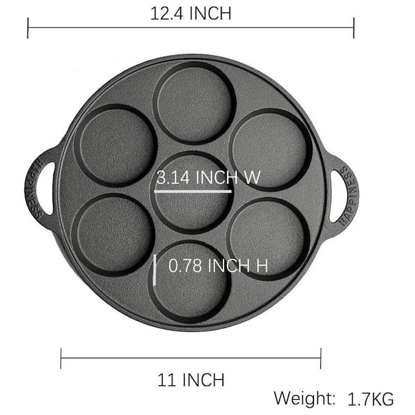 7-Piece Pre-Seasoned Cast Iron Mini Cake Pan Cookware Biscuit Pan Black with Multifunctional Baking Feature Oven Cooktop