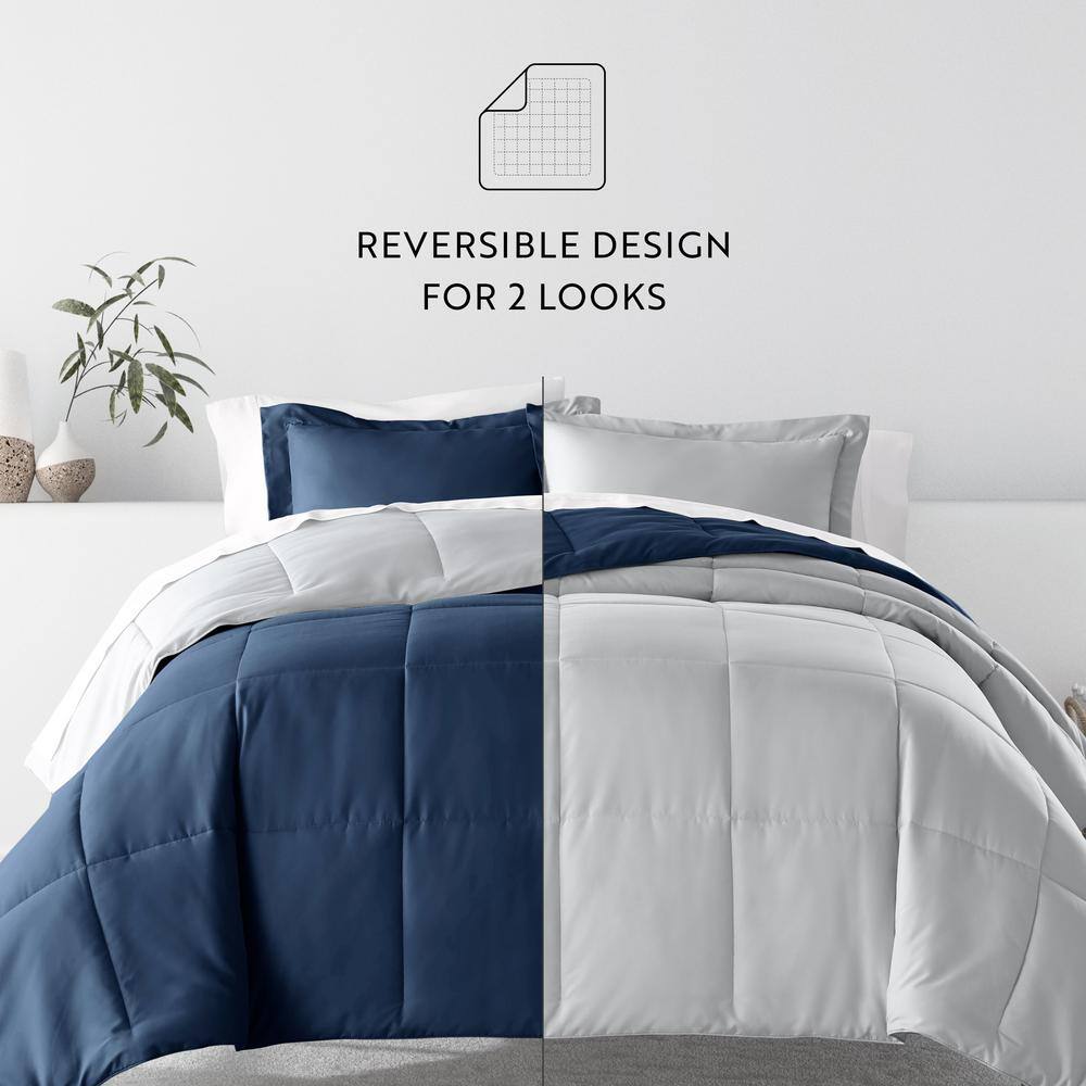 Navy Twin Reversible Down Alternative Microfiber Comforter Set