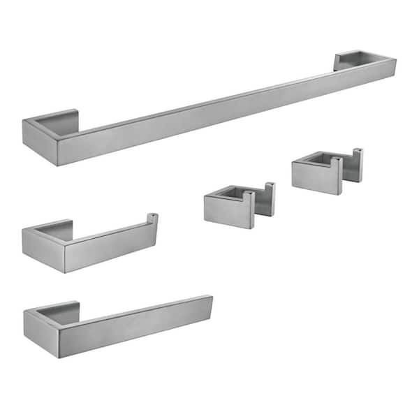 Lasdun 5-Piece Bathroom Accessory Set with 18" Towel Bar in Brushed Nickel
