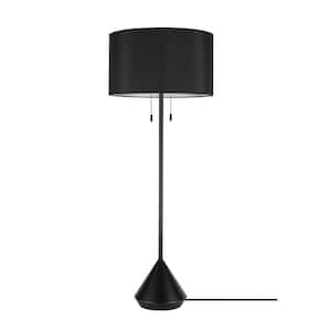 Kara 60 in. Black Floor Lamp with Black Fabric Shade and CEC Title 20 LED Bulbs Included