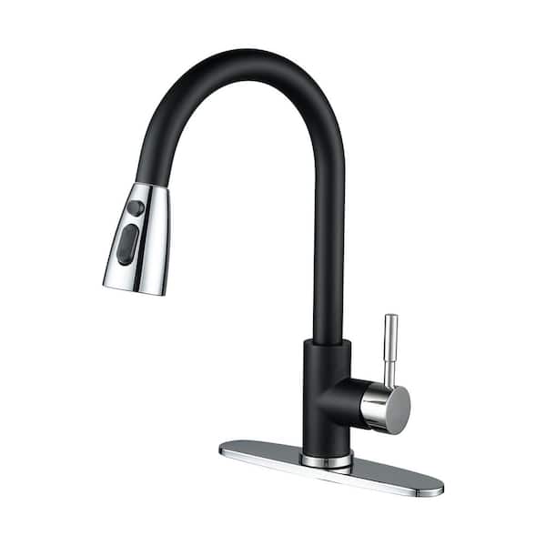 IVIGA Stainless Steel Single Handle Pull Down Sprayer Kitchen Faucet with 3-Mode Advanced Spray, Deckplate in Black and Chrome