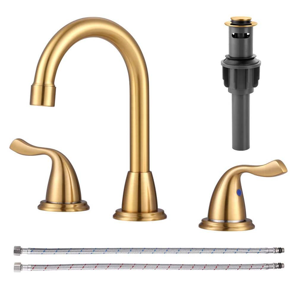 Widespread Double-Handle High-Arc Bathroom Sink Faucet with Pop-Up Drain and 360° Swivel Spout in Brushed Gold price history on PriceWatchPro