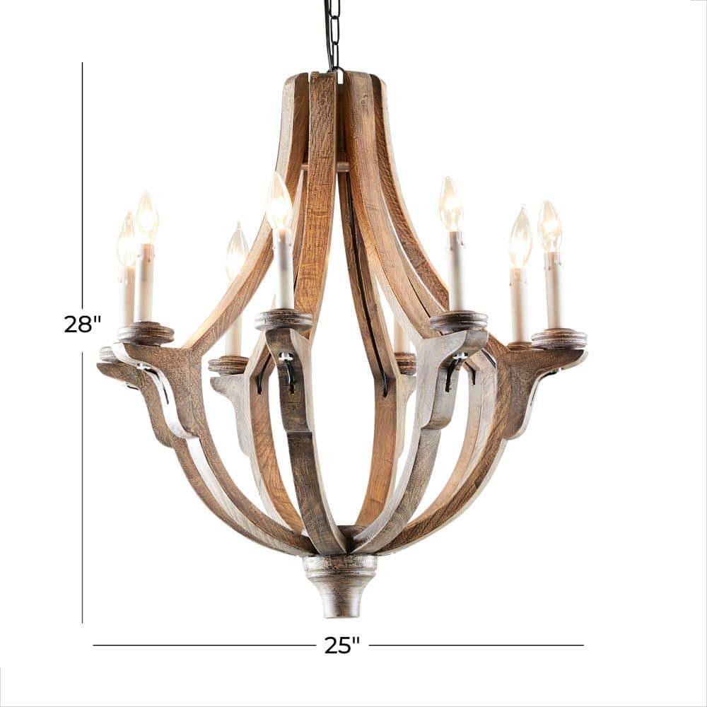 Rustic Brown Wood 8-Light Bell Form Chandelier