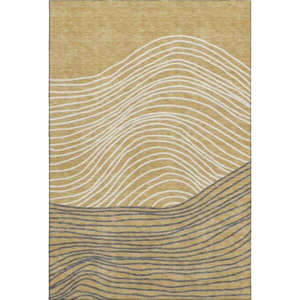 Mayfield Premium Machine Washable Abstract AMF2350 Gold 10 ft. x 14 ft. Area Rug