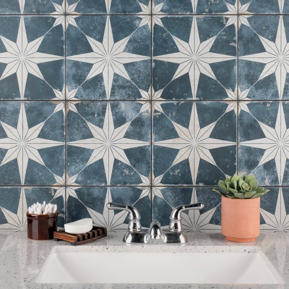 Kings Star Sky Blue and White Ceramic Floor and Wall Tile