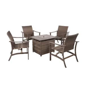 5-Piece Aluminum Patio Fire Pit Table Set with 4 Rocking Chairs All Weather 15,000 BTU Propane 34 in. L x 27 in. W