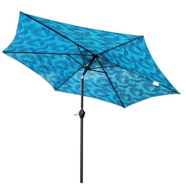 9ft Patio Umbrella With Cyan Ice Pattern, Suit for Poolside