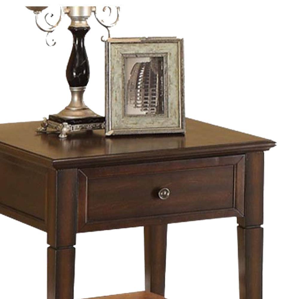 Walnut 24" Wooden End Table with Drawer and Shelf