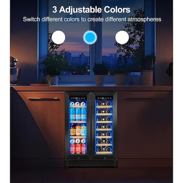 TAZPI Black 24 in. Dual Zone Built-In/Freestanding 21-Wine Bottle