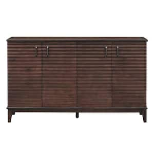 60 in. W x 18 in. D x 36 in. H Drak Brown Linen Cabinet with 4-Door Large Storage, Adjustable Shelves and Metal Handles