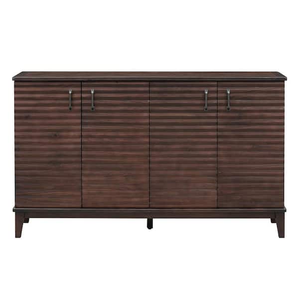 Unbranded 60 in. W x 18 in. D x 36 in. H Drak Brown Linen Cabinet with 4-Door Large Storage, Adjustable Shelves and Metal Handles