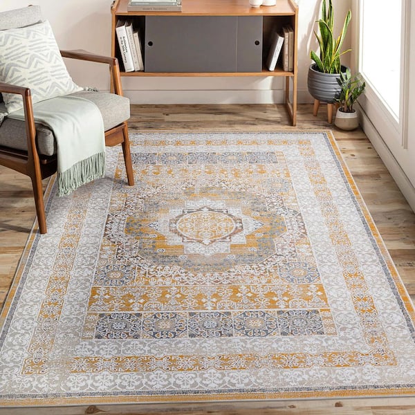 LOOM & LUXE Collection 5 ft. x 7.5 ft. Cream Medallion Non-Shedding Stylish and Stain Resistant Area Rug