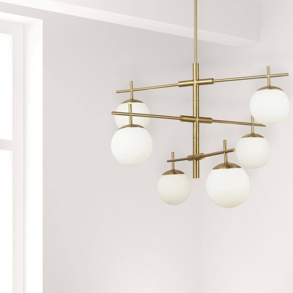 Aged Brass 30'' Sputnik 6-Light Chandelier with Opal Shades