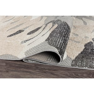 Arles Palm Floral Leaves Gray 2 ft. x 7 ft. Runner Indoor/Outdoor Area Rug