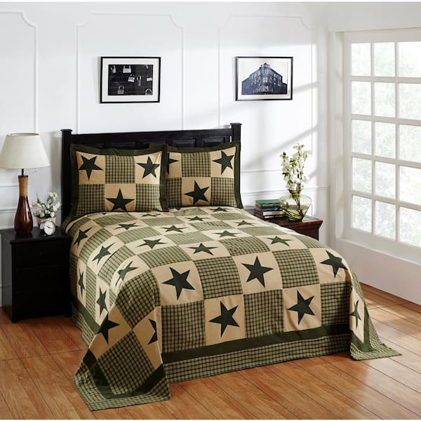 Better Trends Star Collection Green & Gold Full/Double 100% Cotton Patchwork Bedspread Set