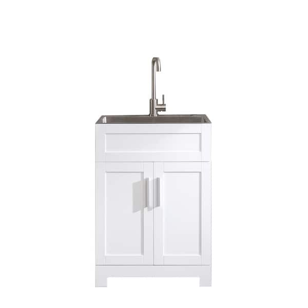 24 in. x 18 in. x 34 in. MDF White Paint Free Laundry Tub Cabinet with Stainless Steel Combo