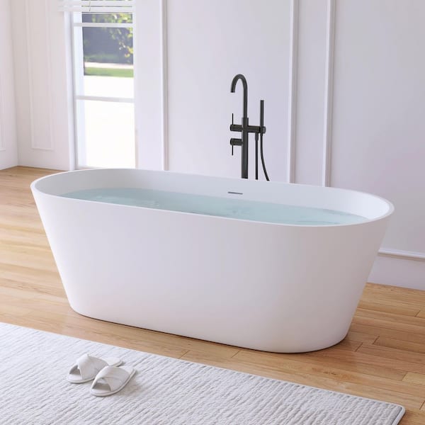 Maria 67 in. x 32 in. Stone Resin Solid Surface Matte Flatbottom Freestanding Soaking Bathtub in White
