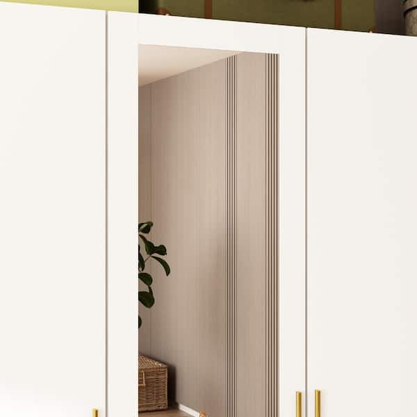 FUFU&GAGA White Wood 98.4 in. W 6-Door Corner Wardrobe FUFU&GAGA White Wood 98.4 in. W 6-Door Corner Wardrobe