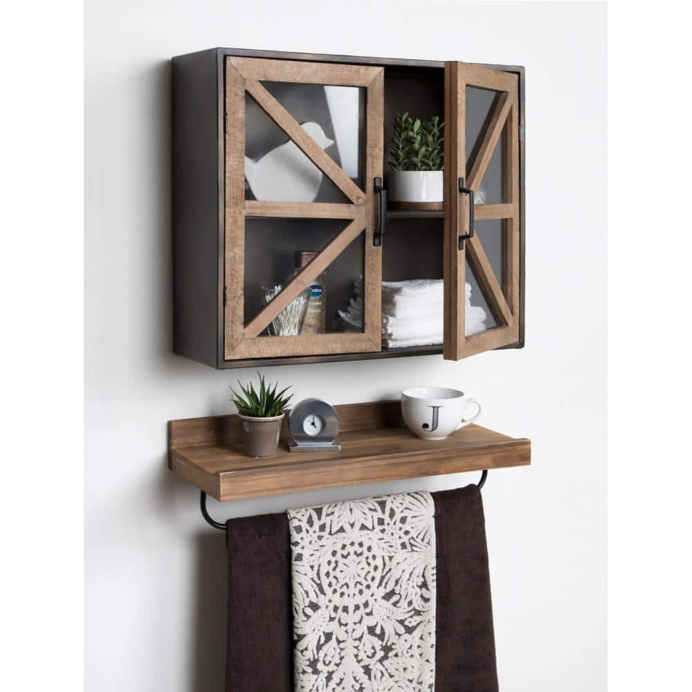Rustic Black and Wood Wall Mounted Double Door Cabinet