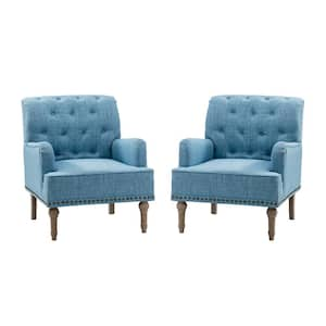 Leobarda Classic Traditional Blue Tufted Armchair with Nailhead Trim and Solid Wood Legs (Set of 2)