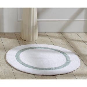 Hotel Collection White/Blue 30 in. x 30 in. 100% Cotton Bath Rug
